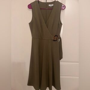 Calvin Klein Green A-line Wrap Dress with Tie Front